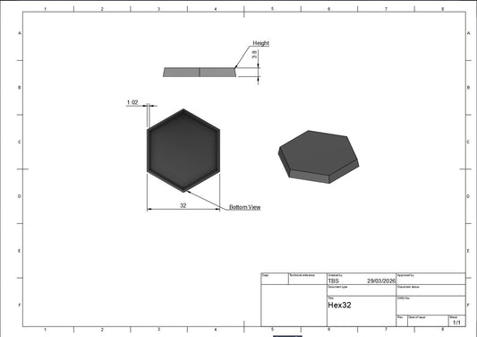25mm Hexagon Wargaming Mini Bases (Flat To Flat) (Multipacks) Black