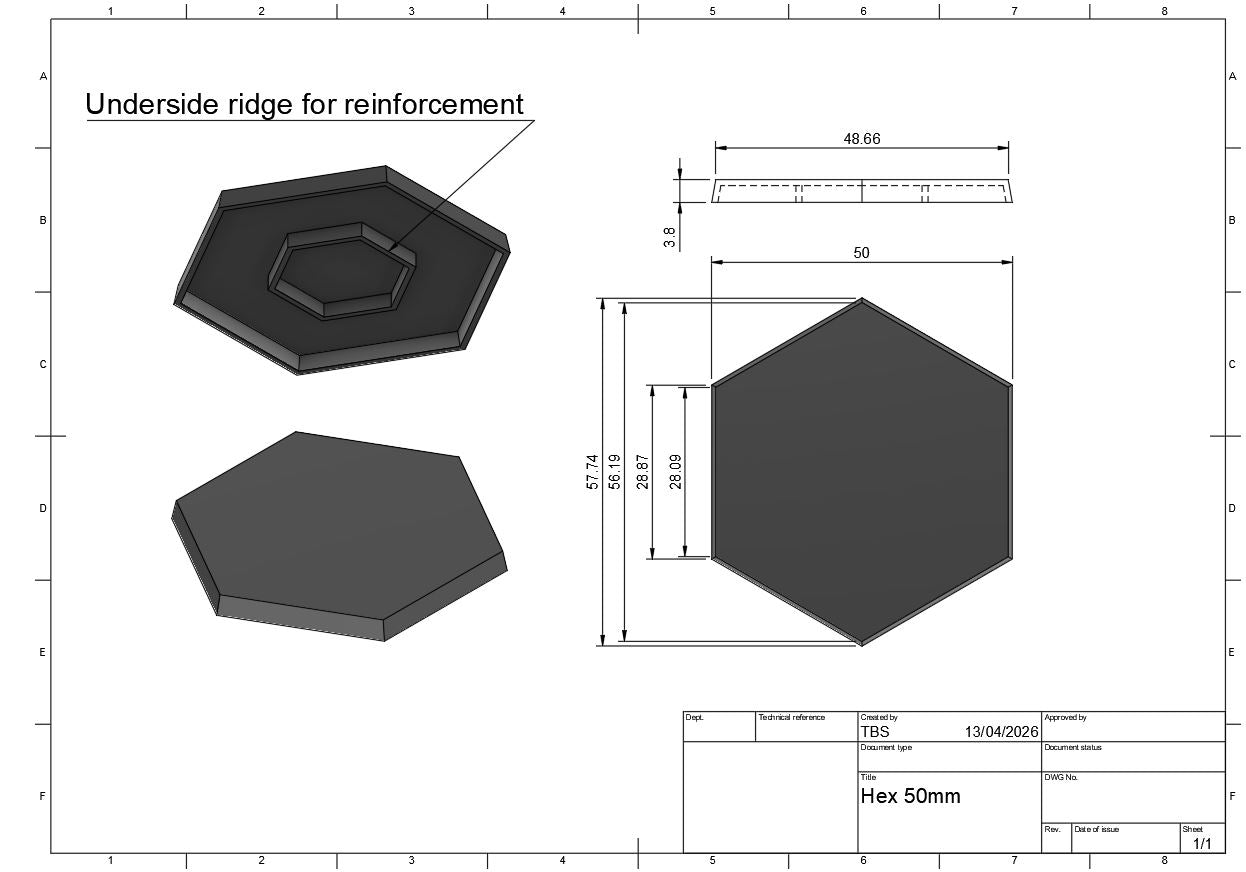 40mm Hexagon Wargaming Mini Base (Flat to Flat) (Multi-Packs)