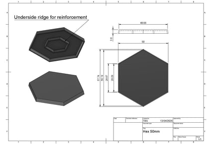 40mm Hexagon Wargaming Mini Base (Flat to Flat) (Multi-Packs)