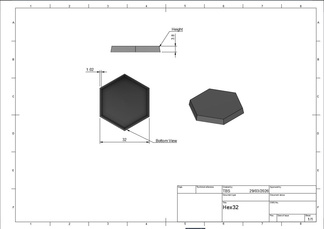 32mm Hexagon  Wargaming Mini Bases (Flat To Flat) (Multipacks)
