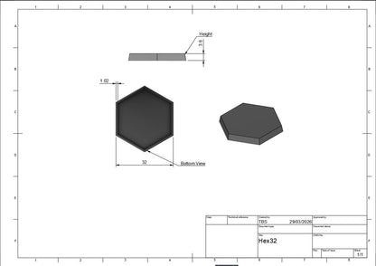 32mm Hexagon  Wargaming Mini Bases (Flat To Flat) (Multipacks)